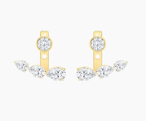 5 TCW Lab Grown Diamonds Earrings Round and Pear Shape Diamond 14 KT Gold - Picture 3 of 12