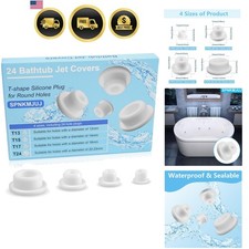 24 PCS Bathtub Jet Covers Silicone Hole Plug White Tube Plugs 4 Sizes Waterpr...