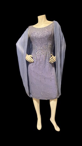 1940s Art Deco Sleeveless Silk Shift Dress Sheer Overlay Iridescent Sequins M - Picture 23 of 23
