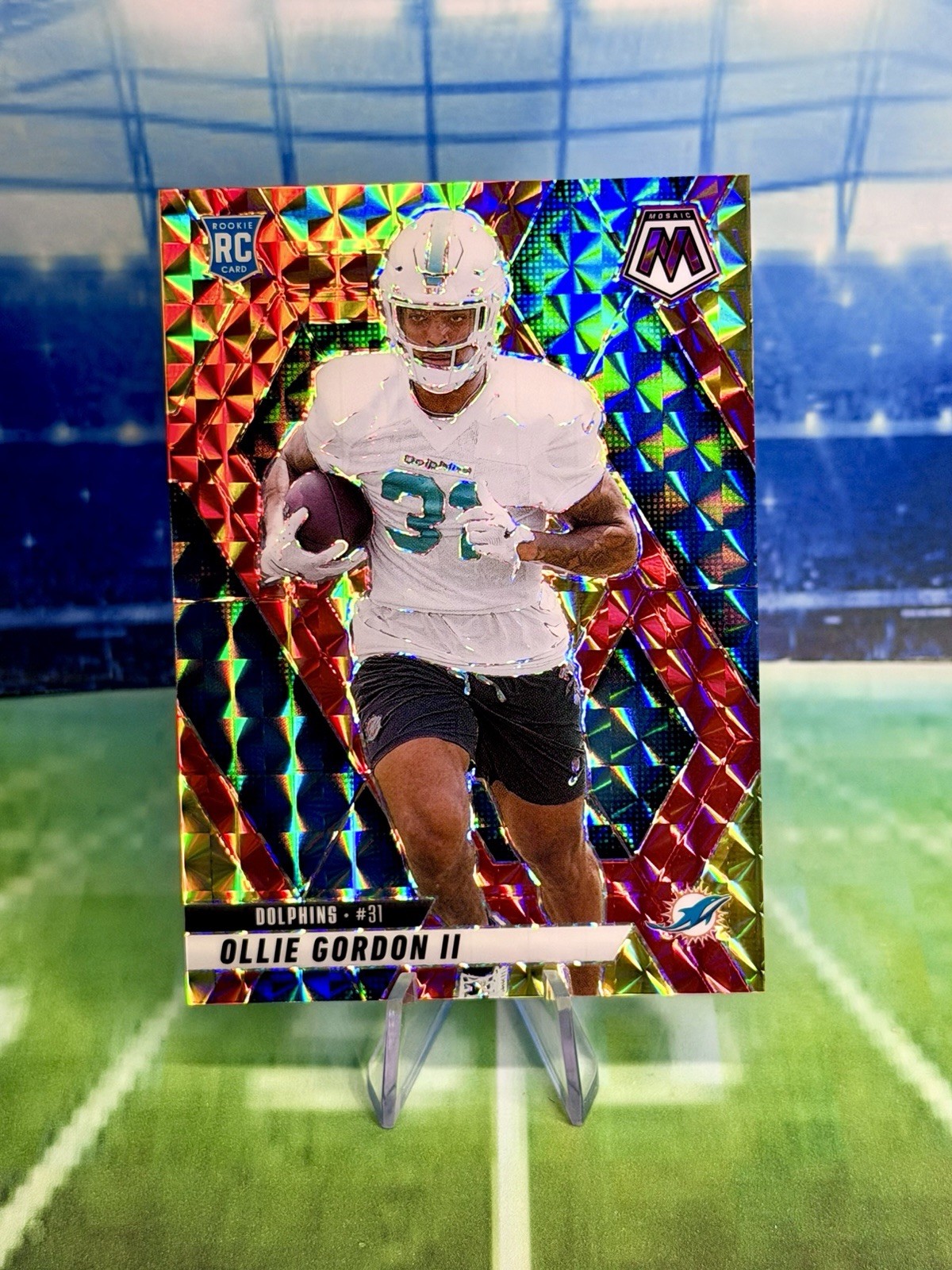 2025 Panini Mosaic Choice Red Yellow Ollie Gordon II Rookie RC /89 Dolphins #310