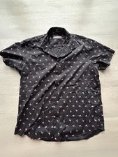 Men’s Black Pink Flamingo Patterned Short Sleeve Button Up Shirt Primark  Large