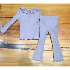 Easy-Peasy Lavender Purple Ribbed Organic Cotton outfit set shirt pants 3t EZPZ