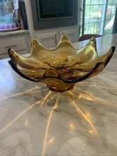 Vintage Epic Viking Glass Amber 8 Petal Footed Compote Bowl #6708