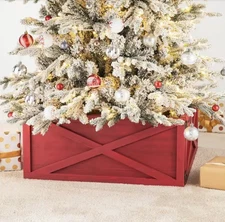 Glitzhome 26 in. L Red Wooden Tree Collar