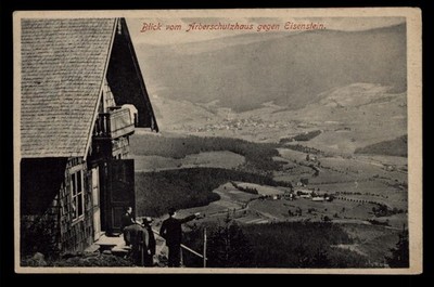 BAYERISCH EISENSTEIN * Blick vom Arberschutzhaus gegen E.. * sw-AK, gel. um 1910