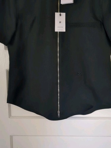 NUEVO CON ETIQUETAS Courreges Camisa de Sarga Ligera con Cremallera Mediana Negra Para Hombres Cremallera Completa Manga Corta - Imagen 5 de 15