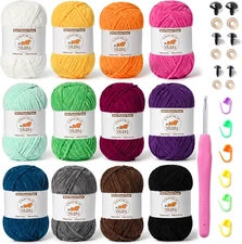 12 Skeins Fluffy Chenille Yarn for Crocheting, Soft Bulky Velvet Yarn for Knitti