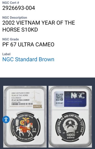 2002 Vietnam 10000 Dong Silver Colorized ~ NGC PF 67 UC ~ Year Of The Horse - Picture 5 of 5