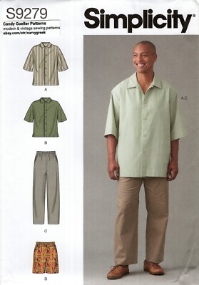 Simplicity S9279 Men's Shirt in Two Lengths, Pants & Shorts Sz 44
