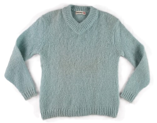 Vtg 1960s I. MAGNIN US Women’s S M Blue Mohair Airy Chunky Knit V Neck Sweater
