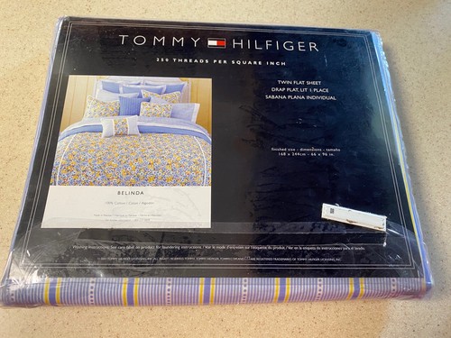 NEW Tommy Hilfiger Blue Yellow Strip Twin Flat Sheet Belinda Pattern 2001 - Picture 2 of 3