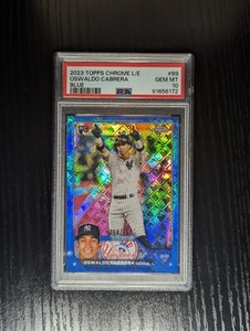 2023 Topps Chrome Logofractor Oswaldo Cabrera Blue Refractor */150 PSA 10