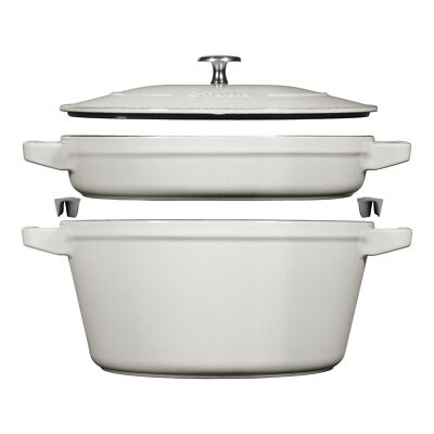 Staub La Cocotte Kochtopfset, 2-tlg rund Gusseisen Weisser- Trüffel Kochtopf Top