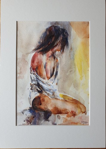 Striking Beautiful Woman Original Contemporary Watercolour Painting Framed - Picture 3 of 7