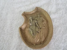 Vintage Risque Cast Brass Ashtray "Naughty Soldier Lifts Womans Skirt"~ 4" X 5"