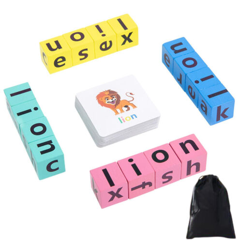 Wooden Fun Spelling Words Alphabet Letter Word Spelling Game With 40 Flash Cards