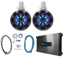 Pair KICKER 45KMTC65 6.5" 390w Marine Wakeboard Tower Speakers  2-Channel Amp