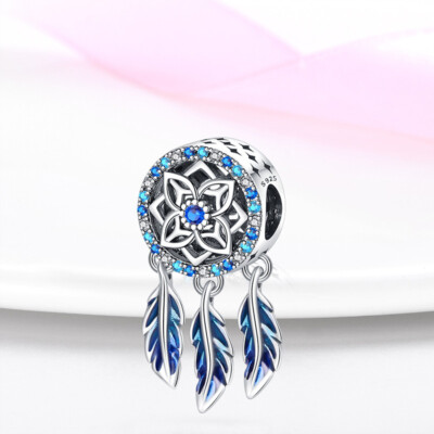 Blume Traumfänger Stern Feder Geist Anhänger Charm Sterling Silber 925