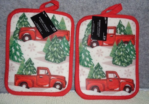 NEW 2 CHRISTMAS RED TRUCKS & TREES 7" X 9" SILICONE POTHOLDERS-ROBERT STANLEY - Picture 4 of 4