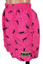 Gecko Hawaii Men  s L Swim Trunks Lined 90s 80s All Over Print NEON PINK Patch
