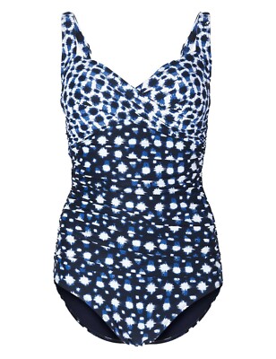 SS12 Ex Marks and Spencer Secret Slimming™ Lace-up Blue Plunge Swimsuit