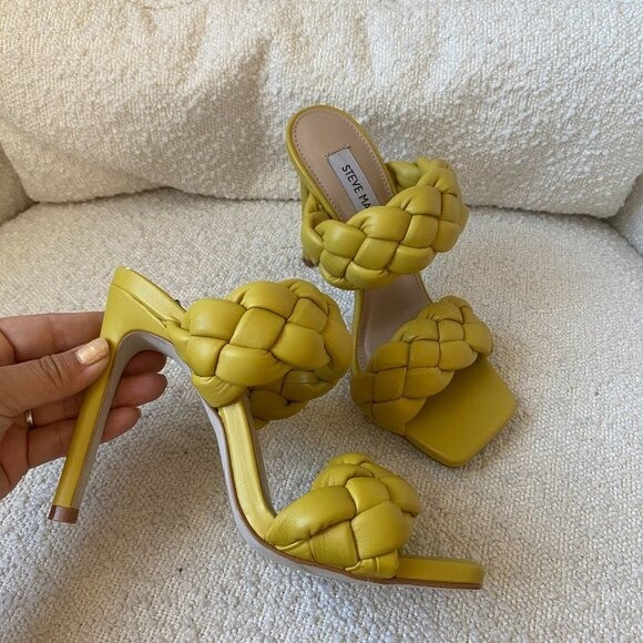 NEW Steve Madden Kenley Citron Braided High Heel Sandals Slide-on Yellow 5.5 image 8