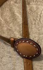 VTG Tony Lama Western Belt Ostrich Hand Tooled Belt Buckle Size 30 Made USA