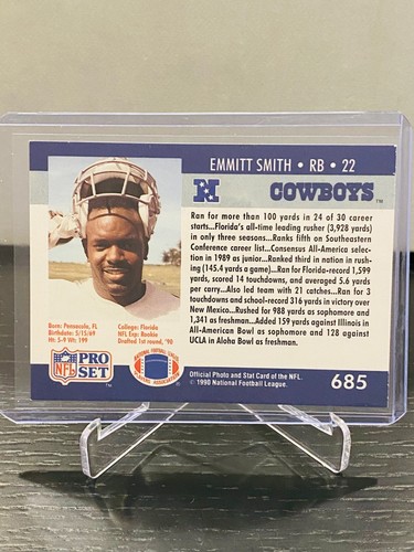 1990 Pro Set Emmitt Smith #685 Rookie Football Card RC Dallas Cowboys HOF - Picture 2 of 2