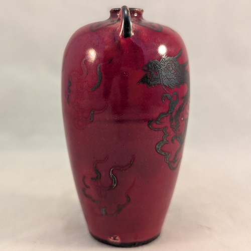 Antique Japanese Awaji Ceramic Small Purple Vase Izumo Jakuzan Silver Dragons - Afbeelding 18 van 24