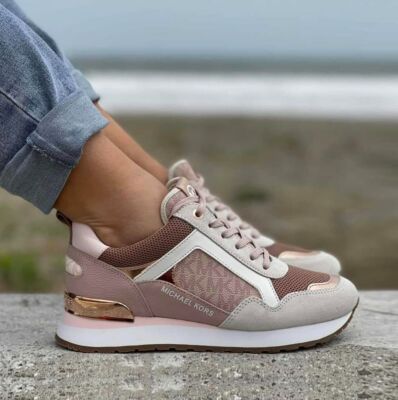 ✨Michael Kors Sz Women Shoes Wilma Trainer Soft Pink Suede 49TOWIFS1S  NEW✨