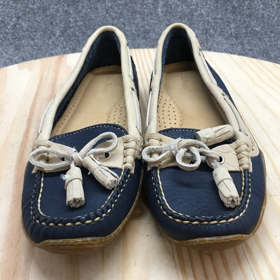 Zapatos de barco L.L.Bean para mujer 8,5 M beige punta redonda con cordones planos informales de cuero Foto 4 de 4
