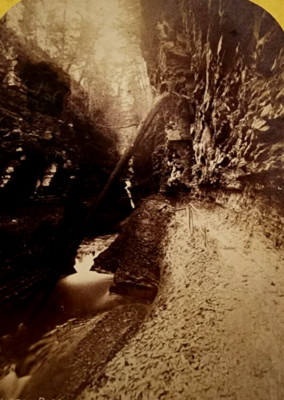 Antique Stereoview Watkins Glen Narrow Pass Northern Central Railway