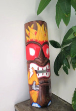 Hawaii Hand Made Carved Wooden 19" Tiki Painted Mask Wall Decor Hanging Man Cave
