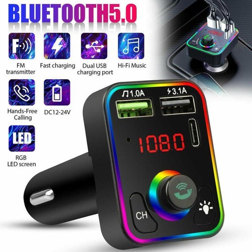 Fast Car Charger USB Cigarette Lighter Socket 2-Port FM Bluetooth MP3 W3V0