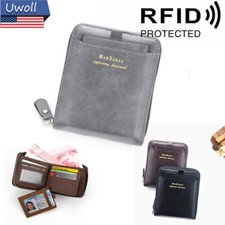 Leather Wallet Credit ID Card Holder Slim Money Clip RFID Blocking Gift for Mens