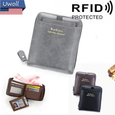 Leather Wallet Credit ID Card Holder Slim Money Clip RFID Blocking Gift for Mens