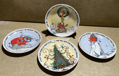 Dr. Suess How The Grinch Stole Christmas Set of 4 Assorted Appetizer Plates