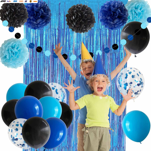 Blue and Black Happy Birthday Party Decorations for Boys Men Banner Balloons Nav - Picture 6 of 7