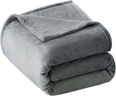 VEEYOO Flannel Fleece Blanket Queen Size - Grey Throw Blankets for