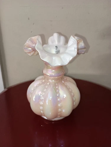 FENTON VASE PINK WAVY EDGE COLLECTIBLE ART POTTERY VASE SIGNED DAN FENTON