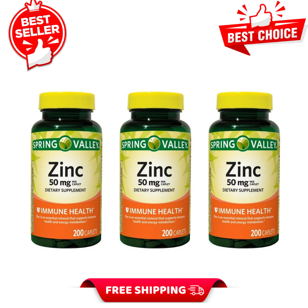 Spring Valley Zinc Caplets Dietary Supplement, 50 Mg, 200 Count, USA