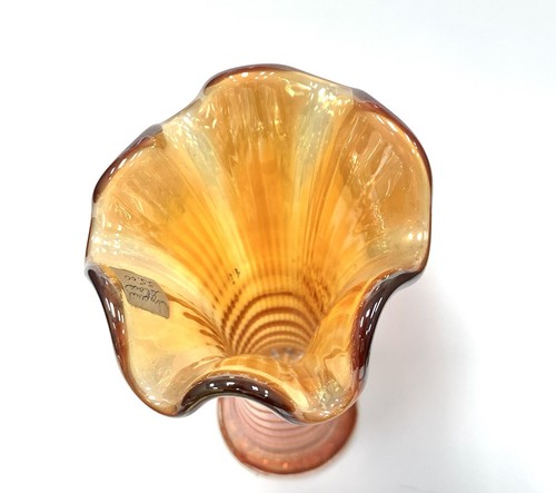 VTG Imperial Glass Co Marigold Carnival Glass Stretch Ripple Vase 10 Inch - Picture 5 of 8