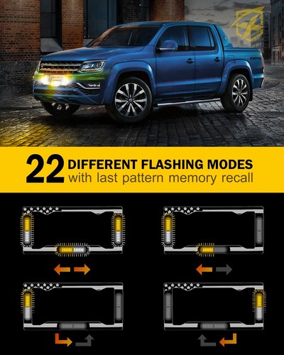 Xprite 13.5" 36 LEDS License Plate Strobe Lights w/ USA Flag Frames Amber White - Foto 2 di 7