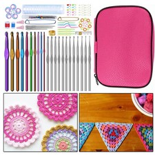 100PCS Crochet Hook Set Yarn Ergonomic Grip Bag Kit Knitting Needle Sewing Tool