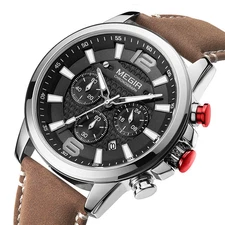 MEGIR 2021 New Luxury Sport Watches Men Casual Leather Strap Waterproof Luminous