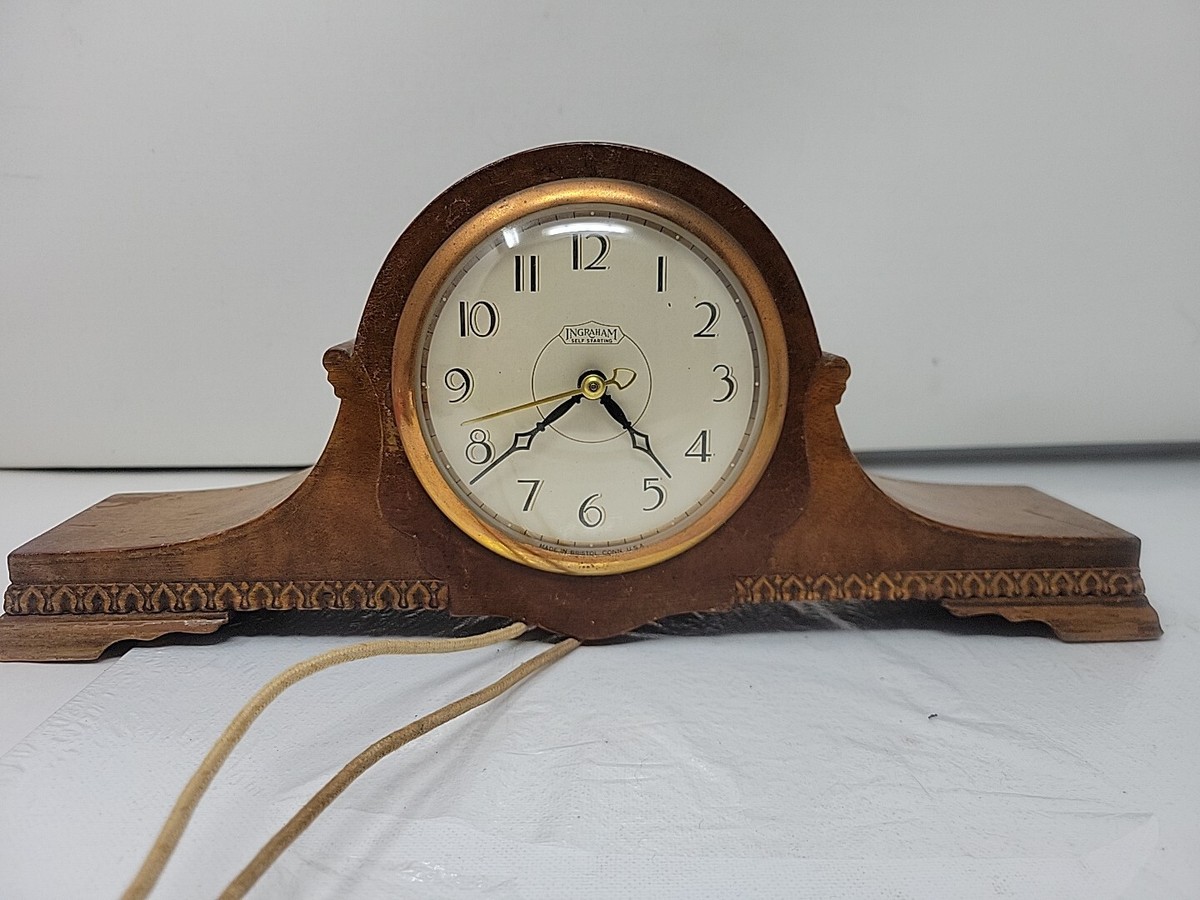 Vintage Ingraham Self Starting Wood Mantle Clock Model #ST184 Pls Read