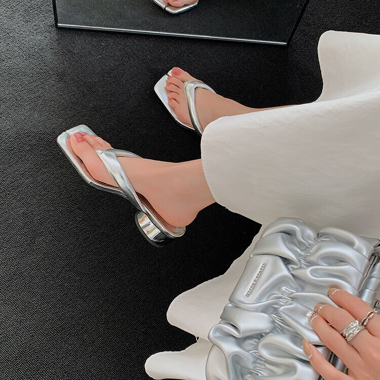 PANTOFOLA D’ORO Scarpe sandali donna alla moda pelle lucida punta opne tacco medio perizoma CCCI