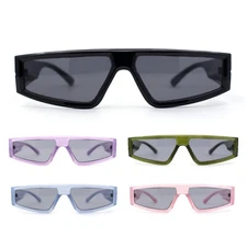 80s Beveled Thick Plastic Flat Top Narrow Rectangle Sunglasses