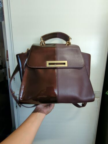 Zac Posen Large Eartha Patch Handbag Burgundy Leather Broken Closure