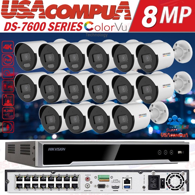 Hikvision 4K 16CH CCTV Security Camera 4MP Bullet PoE ColorVu Built on Audio Lot Hikvision 4K 16CH CCTV Security Camera 4MP Bullet PoE ColorVu Built on Audio Lot